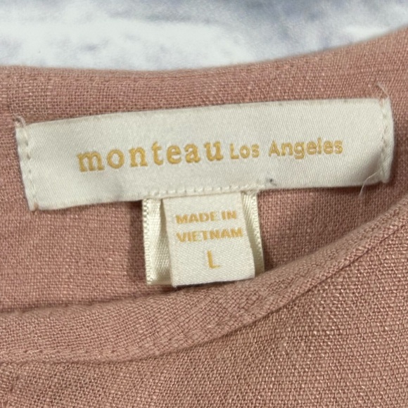 Monteau Salmon Colored Linen Blend Short Sleeve Dress. Size Large. Euro Summer. - Picture 3 of 9